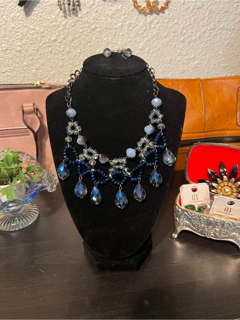 Chic Blue and Silver Beaded Necklace